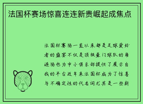 法国杯赛场惊喜连连新贵崛起成焦点